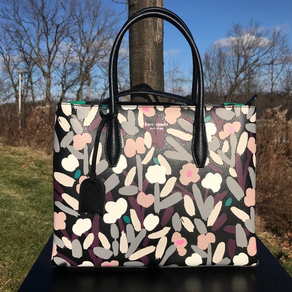kate spade Handbags - Kate Spade Eva Fete Floral Top Zip Satchel Black